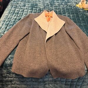 NWT TALBOTS $249 Sz M Womens Wool Gray Open Cardigan Coat Double Faced 2 Pockets